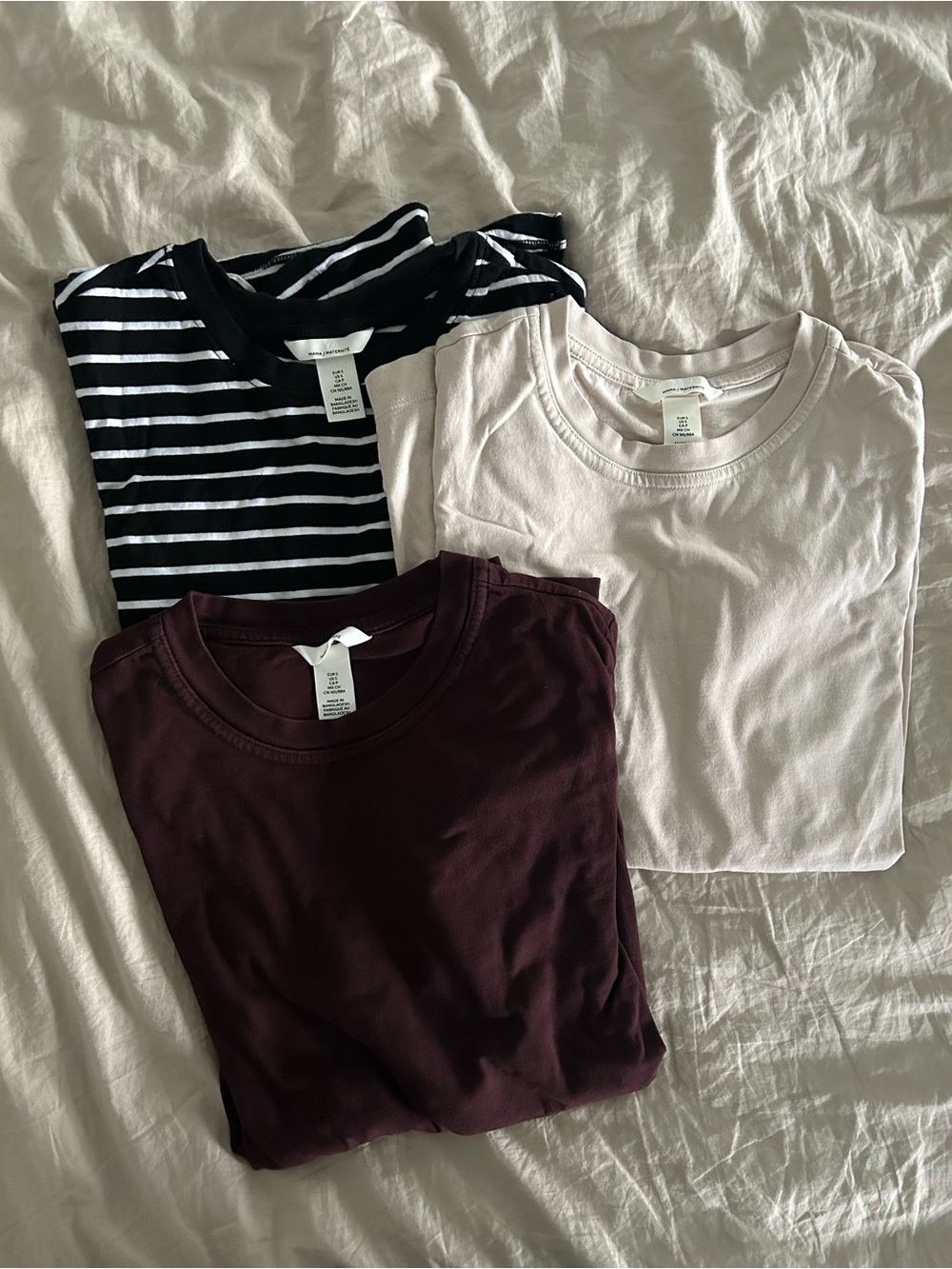 Maternity/Nursing T-Shirt Bundle - burgundy, beige, black and white stripes
